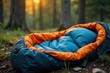 © settapong - A cozy scene of a sleeping bag neatly tucked inside a backpack, ready for an outdoor adventure  Perfect for camping, hiking, or backpacking imagery ,  survival,  rucksack,  camping gear