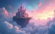 © nana - A magical castle floats among soft clouds, bathed in a dreamy, colorful sky filled with twinkling stars. High quality