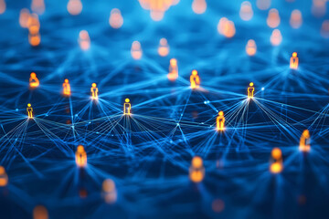 Wall Mural - a network of people connected to each other with glowing lights on them and a blue background