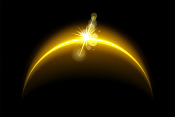 Wall Mural - Solar eclipse light glow. Shining moon flare effect on black background. Realistic abstract vector illustration. Space planet globe horizon design