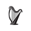 © WASEE - Bold Harp Silhouette - Harp Art File - Monochrome String Instrument Illustration.