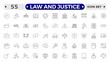 © artshuvo - Law and Justice outline icon set. Court icon set. Containing Investigation, law, judgment, criminal, justice law, court legal, lawyer, criminal, prison and more.