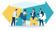 © bizvector - Problem solving and finding the right direction. People holding puzzle pieces symbolizing opinions and discussing direction. Vector illustration.