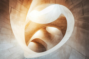 Wall Mural - abstract spiral tunnel with smooth curves and minimalist monochrome visual effect, generative ai