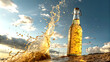© Imagin  - Golden Liquid Splashing from Bottle Against Vibrant Sky