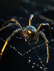 Golden Spider on a Dew Kissed Web A Macro View of Nature s Art