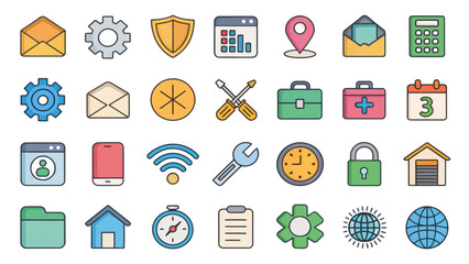Wall Mural - Colored Web Icons Set for Digital Interface and Online Services


