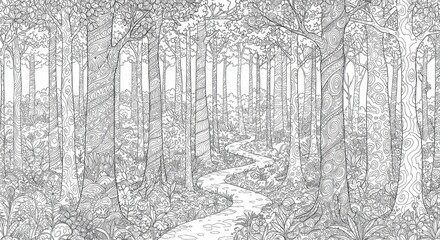  Intricate Forest Scene Coloring Page
