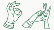 © Samina - Illustration of two hands making ok gestures with green outlines on a white background showing approval