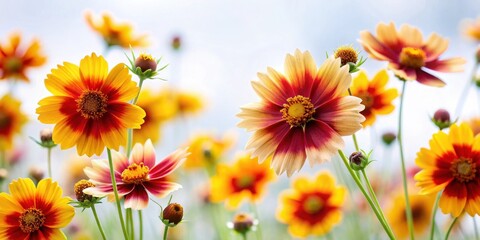 Wall Mural - Colorful coriopsis flowers blooming on a soft white background