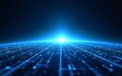 © happy - Futuristic digital horizon with glowing blue grid and light burst in space. High quality