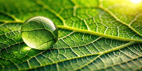 Wall Mural - leaf with dew drop on water surface