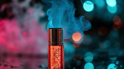 Wall Mural - this footage showcases a vape device releasing blue smoke in a vibrant setting. perfect for product 