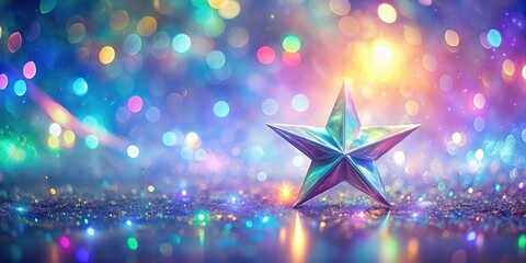 Wall Mural - Cosmic dreamscape with abstract star holographic elements in a blurred glowing pastel gradient background