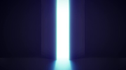 Wall Mural - Large opening gate or door with shining volumetric light in dark room. 3d animation.
