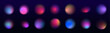 © ikril - Soft color gradient blending mesh blur smooth bright multicolor, glowing circles on dark background. Round light frame. Can be used for badges, price tags, labels.