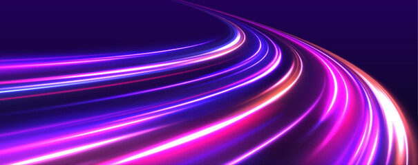 Poster - This graphic showcases the flow of high-speed data traffic, illuminated by neon light and dynamic light traces. The design reflects the concept of big data traffic streams.