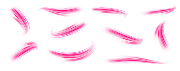 Poster - Set of neon speed lines on transparent background PNG. Glowing semicircular waves and light swirls in transparent PNG format. Soft motion and elegant curves create luminous arcs. 
