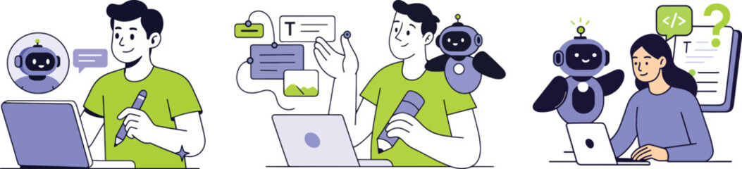 AI Assistant Vector Illustration: Concept of Human-AI Collaboration.