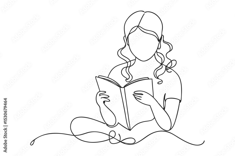 Read Line Drawing Continuous line drawing girl reading book back isolated on transparent ...