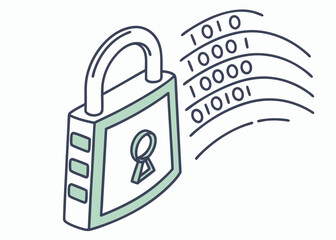digital security concept illustration padlock with binary code