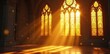 © Sayfar - Golden sunlight streams through stained-glass windows illuminating dust motes in a serene, spiritual space Perfect for meditation, peace, faith, and tranquility themes , spiritual awakening, energy