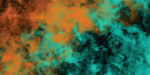Wall Mural - Abstract artwork showcasing a textured gradient blending shades of orange teal and deep green resembling atmospheric clouds