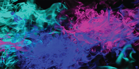 Wall Mural - Abstract colorful smoke or fluid art background vibrant blue purple and teal hues against a black backdrop creating an ethereal aesthetic.