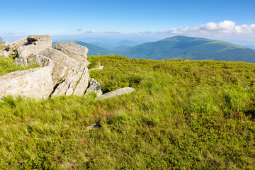 Wall Mural - picturesque mountain landscape with rocks and grass. alpine scenery with wonderful view in to the va