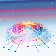 Wall Mural - 3d futuristic data grid with interconnected digital pathways, luminous circuits, floating informatio