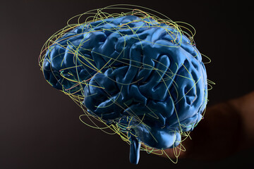 Leinwandbilder - 3D rendering of a human brain with glowing neural pathways.  Concept for AI, neuroscience, or intelligence.