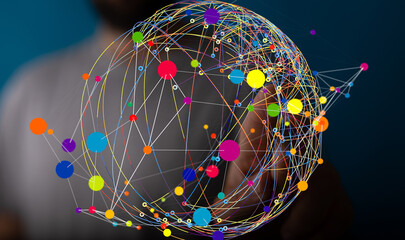 Poster - Abstract image of a global network with colorful nodes and lines, representing connections and data flow.