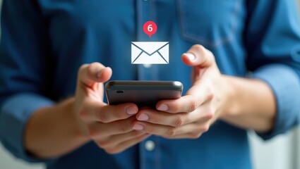 Person using a smartphone to check email messages.