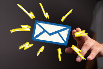 Poster - A hand reaches towards a bright email icon, symbolizing new messages or notifications.