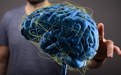 Leinwandbilder - 3D rendered human brain with glowing neural network connections.  Perfect for AI, neuroscience, and technology concepts.