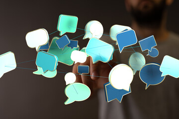 Poster - Abstract image of interconnected speech bubbles, symbolizing global communication and networking.