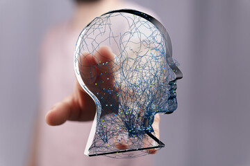 Leinwandbilder - Abstract image of a human head with interconnected lines, representing neural pathways and brain activity.