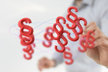 Aufkleber - Abstract image of red paragraph symbols interconnected, representing legal concepts, law, regulations.