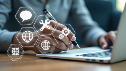 Person working on a project with digital interface.