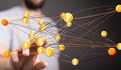 Poster - Abstract image of interconnected nodes, representing global networking, data connections, and digital technology.