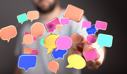 Poster - Abstract image of interconnected speech bubbles, representing communication, networking, and social media.