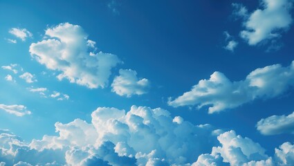 Wall Mural - Blue sky with white clouds background featuring a clear and sunny atmosphere.