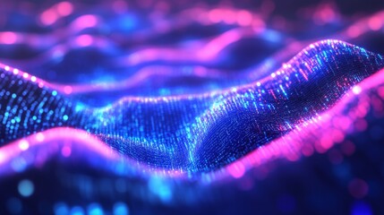 Wall Mural - glowing abstract data waves in motion with futuristic neon lines and digital light trails representi