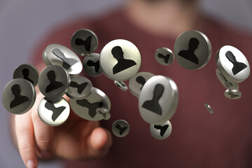 Poster - Abstract image depicting a network of connections and social media profiles.