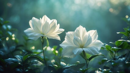 Wall Mural - Vibrant White Gardenia Flowers Blooming as a Nature Background