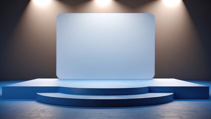 Wall Mural - Blue stage featuring stairs against a white backdrop.