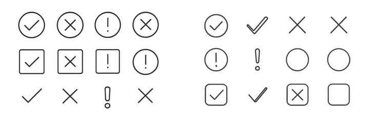 Aufkleber - Various symbols representing approval, disapproval, and alerts in a minimalist design displayed on a white background