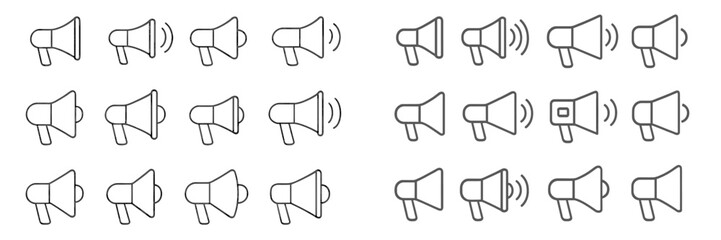 Fototapete - Various speaker icons arranged in a grid showcasing different sound symbols representing audio concept