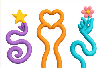 Poster - Colorful playful illustrations of hands, hearts, and stars create a whimsical and artistic display