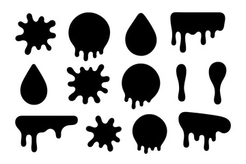 Poster - Collection of abstract black shapes representing paint splashes and drops on a white background for artistic use